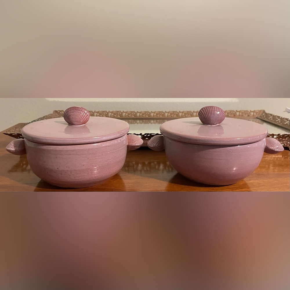 Pol Chambost Poterre France Pair Shell Motif Covered Bowls